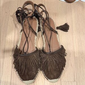 Aquazzura Dark Brown Fringe Espadrilles